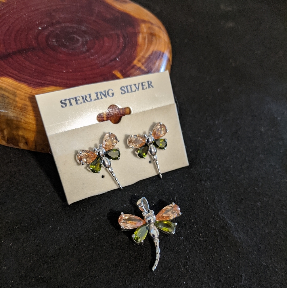 Sterling Silver Dragonfly earrings and pendant